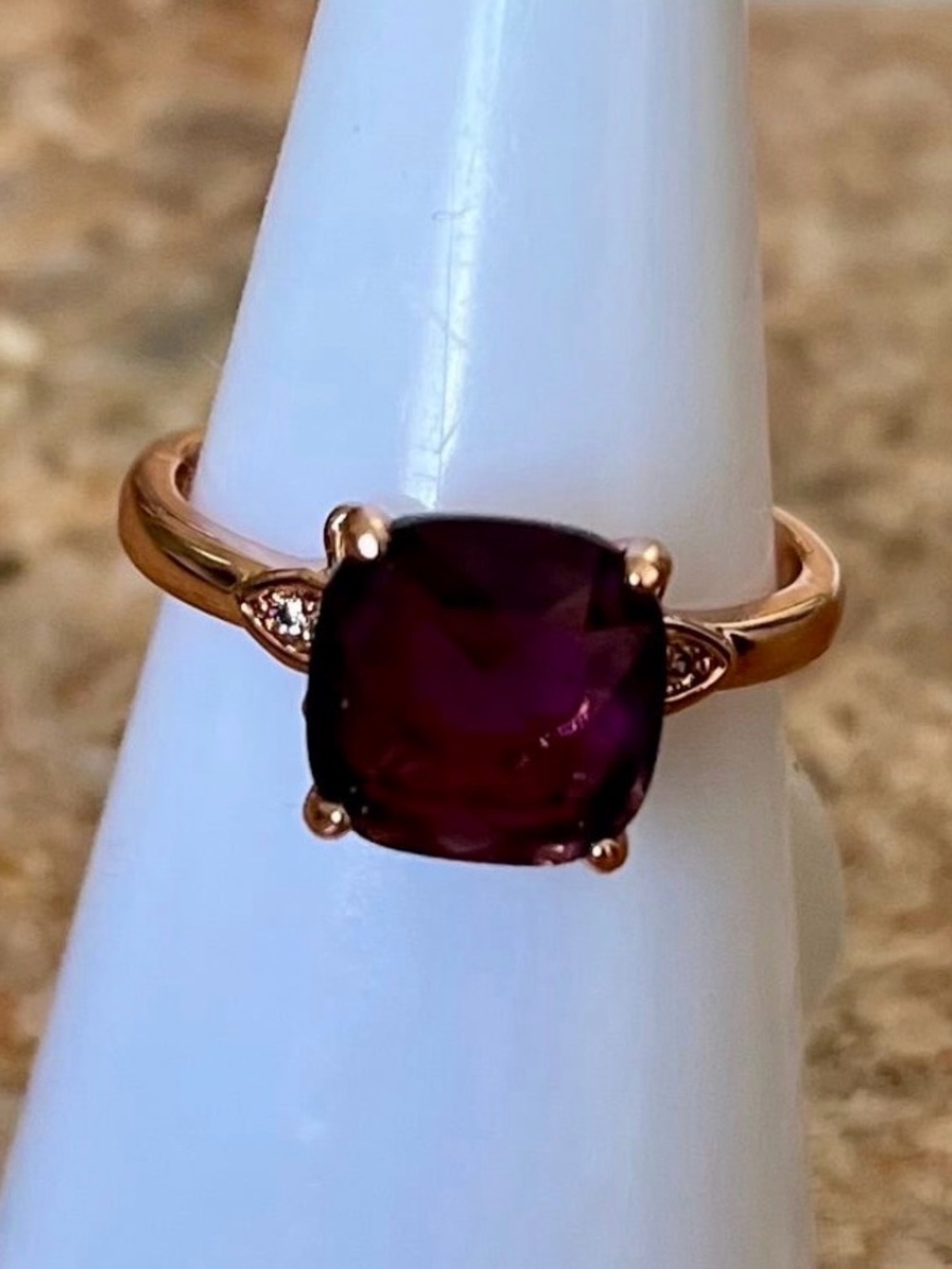 BP RETRO RBP2939 Rose Gold Ring with Amethyst Cushion Gemstone HTF